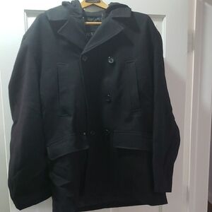 Guess Men's Double-Breasted Black Peacoat